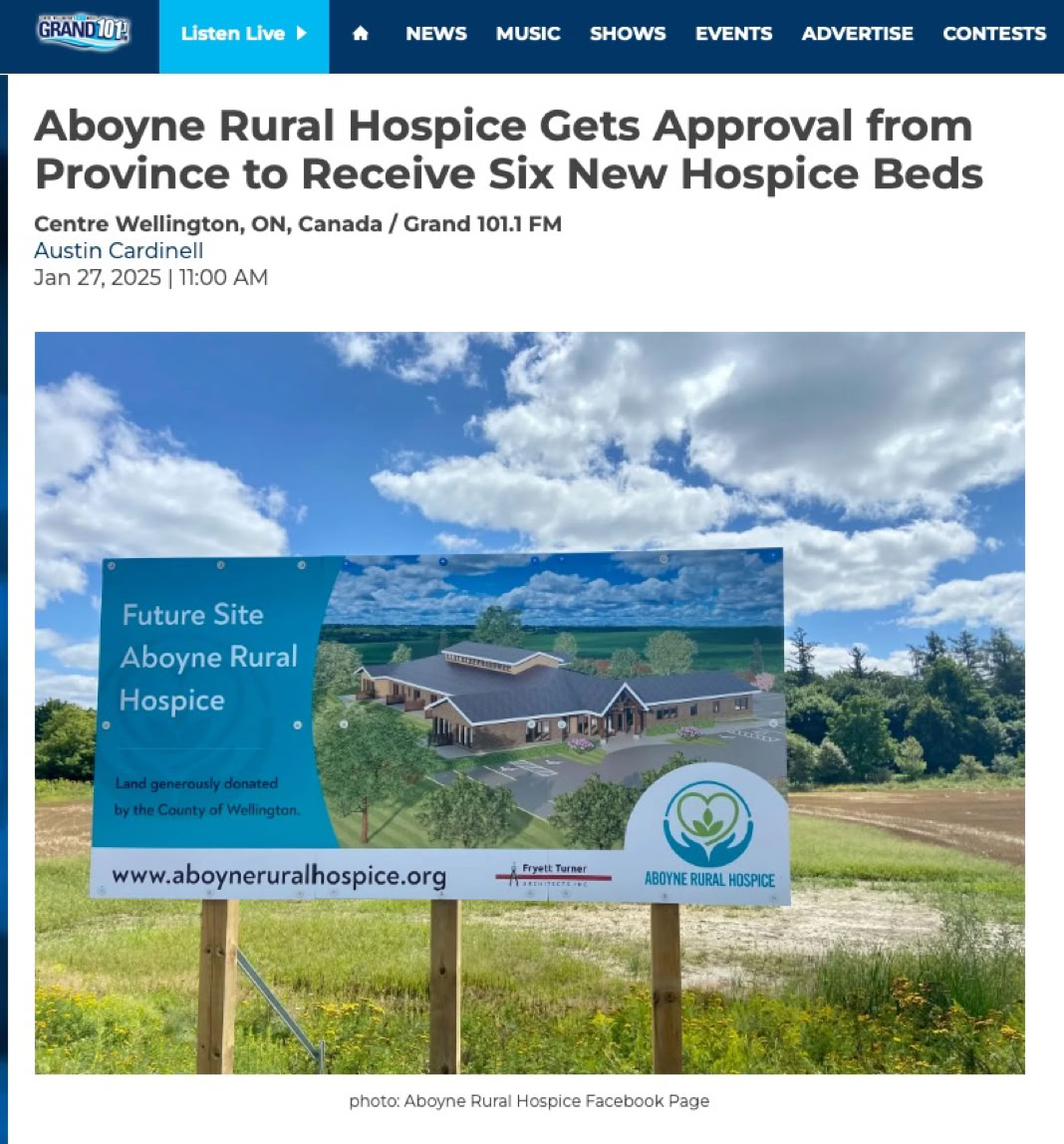 Grand 101 FM article about Aboyne Rural Hospice receiving Ministry of Health approval for six beds.