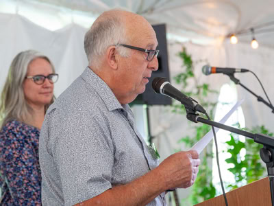Aboyne Rural Hospice Co-Chair Dr. Alan Simpson speaking at Aboyne Rural Hospice Sept 15 Community Kick-off event